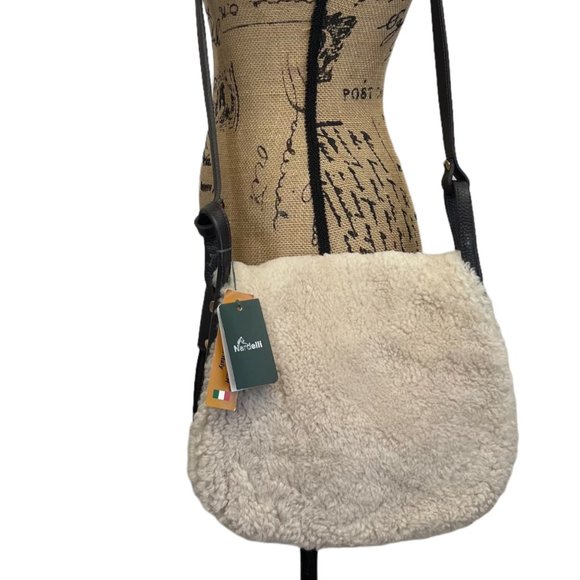 Nardelli Rustic Italian Leather & Shearling Saddlebag Crossbody NEW